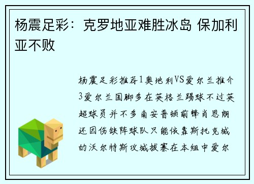 杨震足彩：克罗地亚难胜冰岛 保加利亚不败